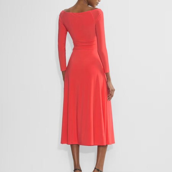 NWoT Babaton Aritzia Title Drapey Jersey Off-Shoulder Dress Long Sleeve Red - Picture 7 of 16